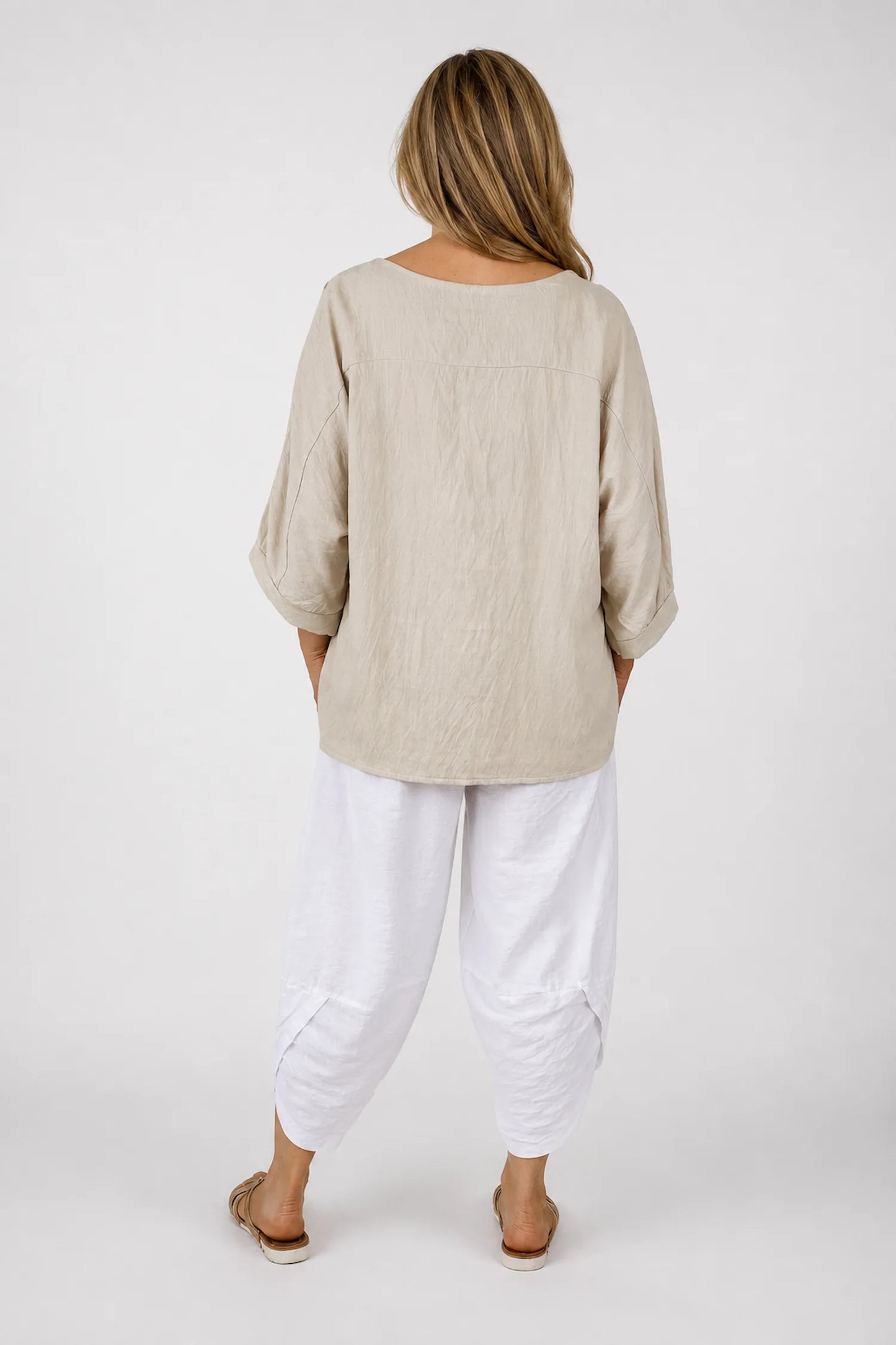 Relaxed Oversized Summer Flow Necklace Top - Beige