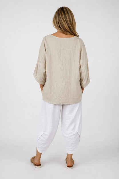 Relaxed Oversized Summer Flow Necklace Top - Beige