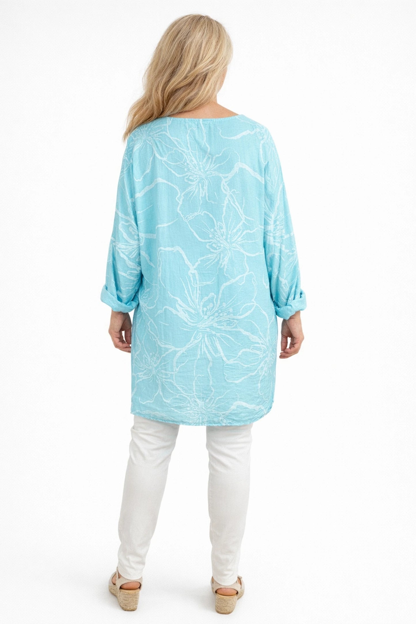 Eliza Pocket Detail Flower Top - Turquoise