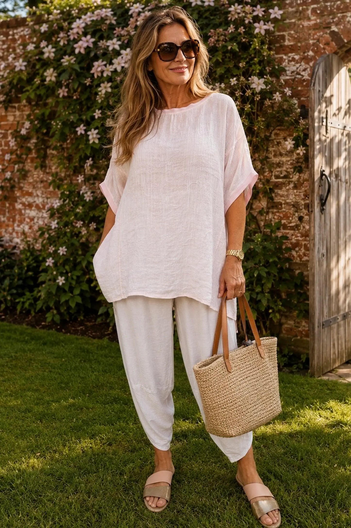 Cotton Lightly Textured Lucinda Top - Powder Pink