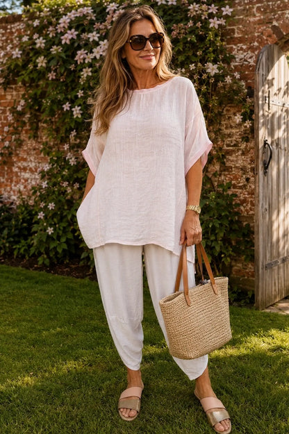 Cotton Lightly Textured Lucinda Top - Powder Pink