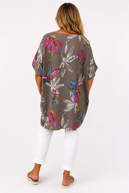 Pure Cotton Double Pocket Livia Tunic Top - Mocha