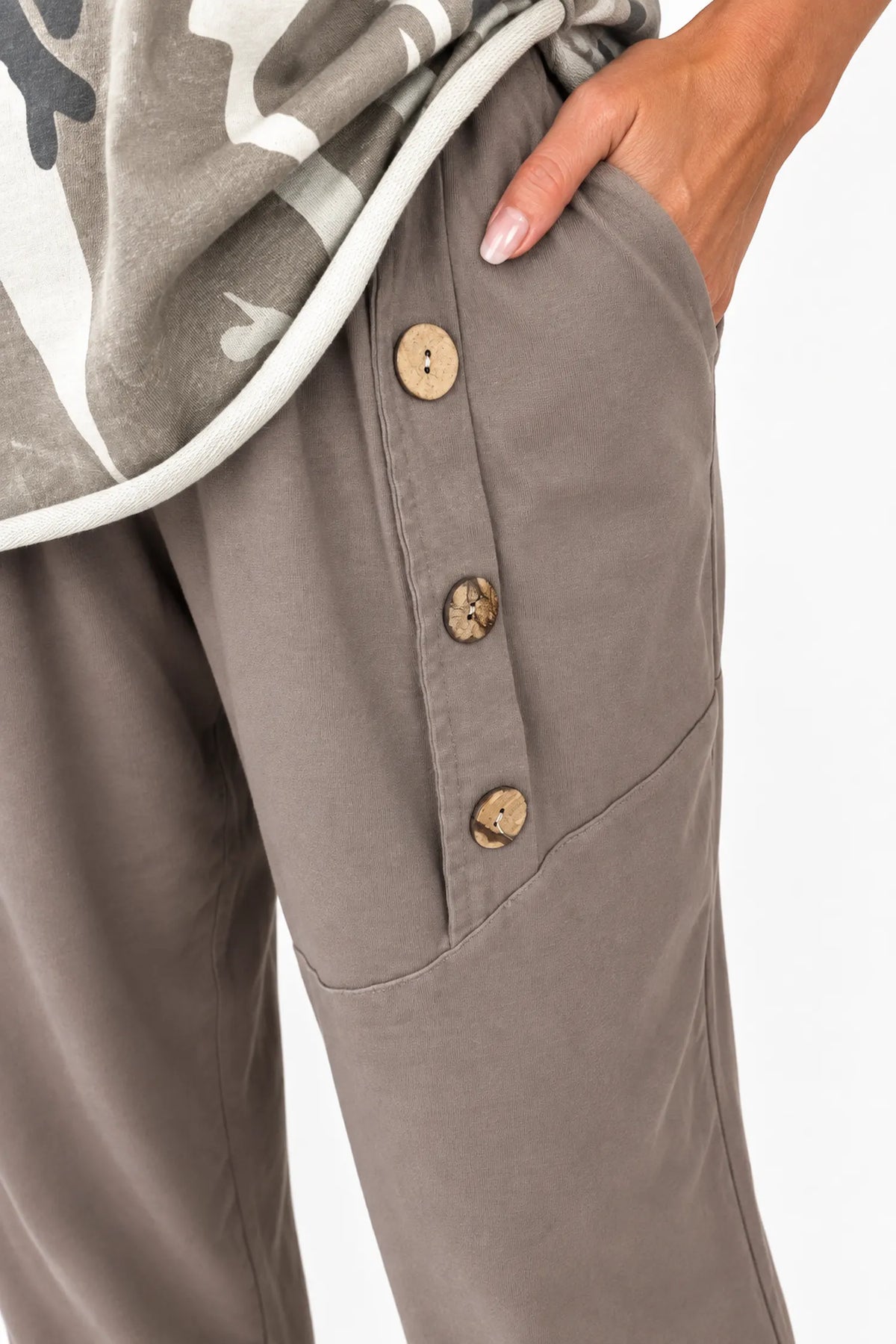 Premium Weight Cotton Double Pocket Button Detail Milan Joggers - Mocha