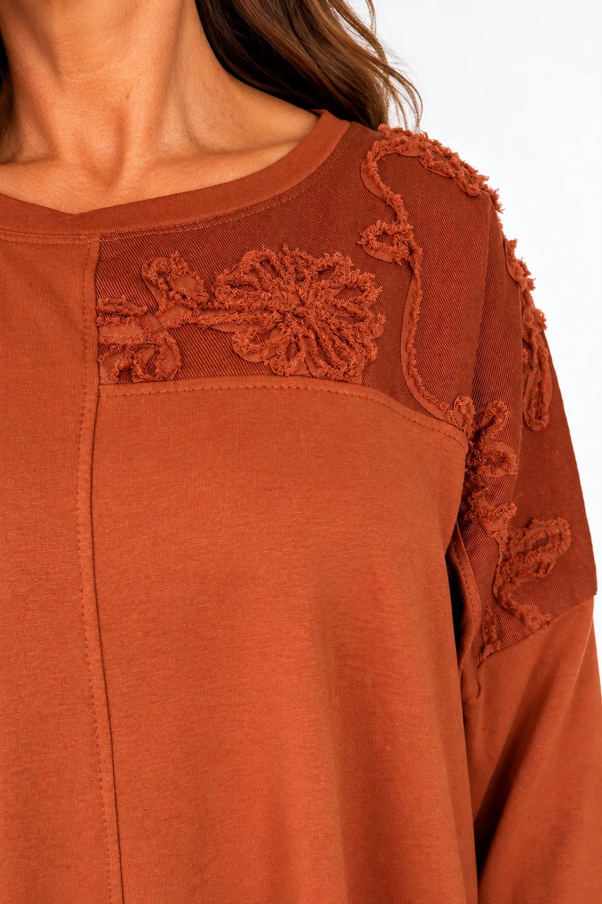Cotton Fine Needlecord Patch Parisi Top - Burnt Orange