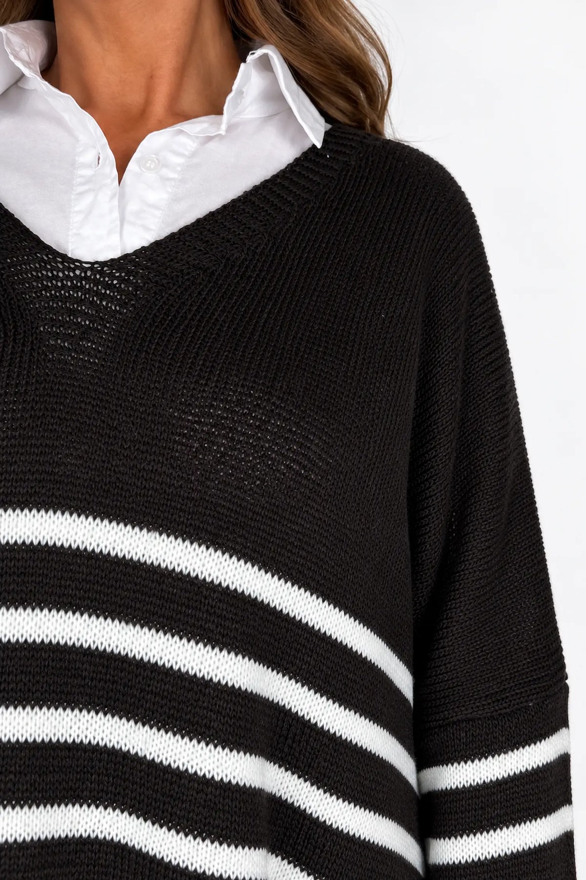Wool Mix Stripped Diana Top - Chocolate