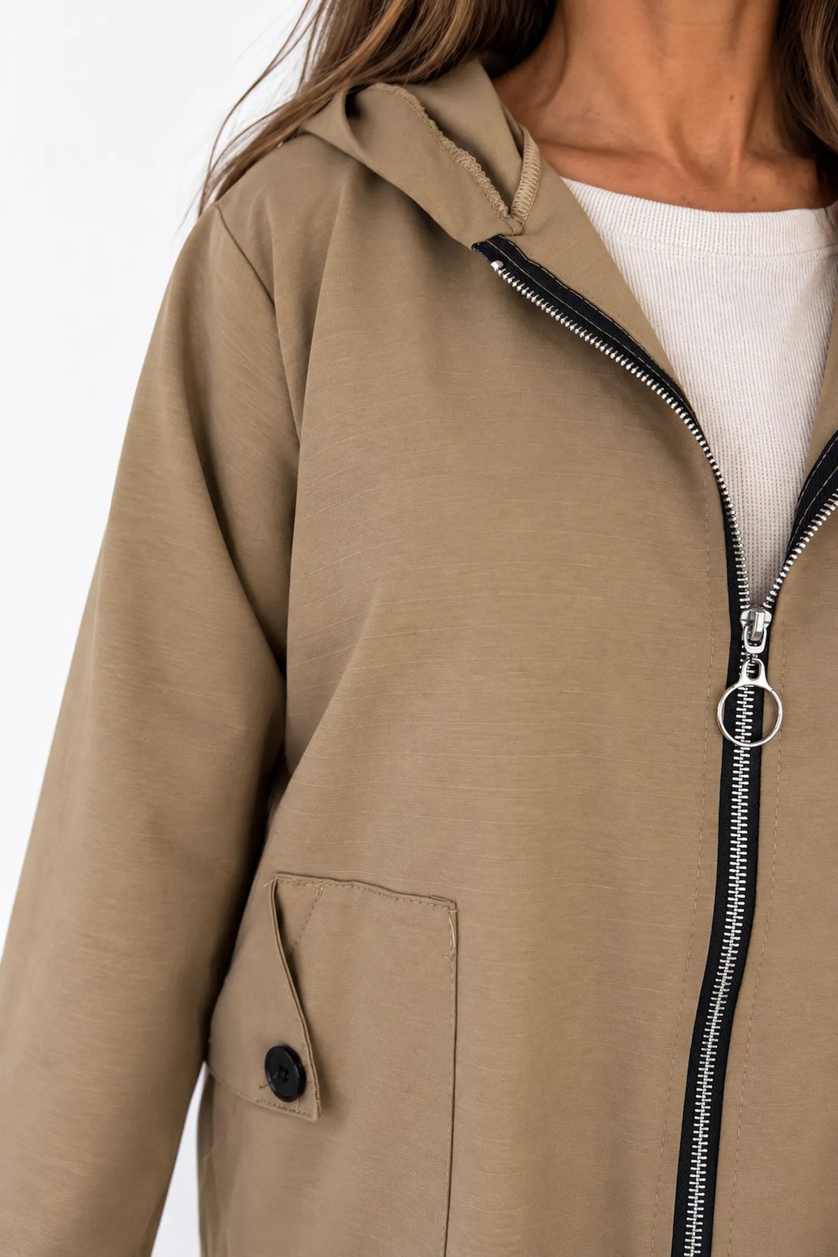 Cotton Button Back Detail Double Button Pocket Marnie Zipped Jacket - Caramel