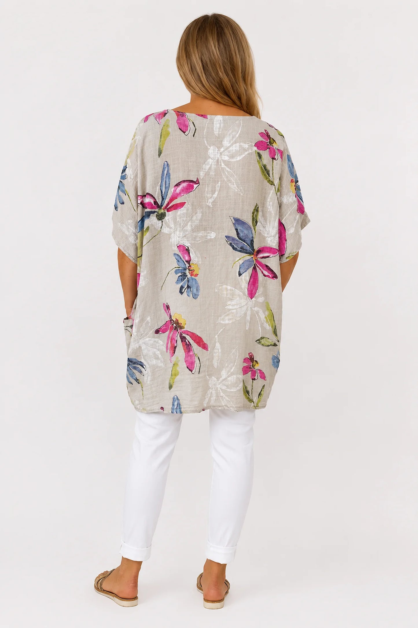 Pure Cotton Double Pocket Livia Tunic Top - Beige