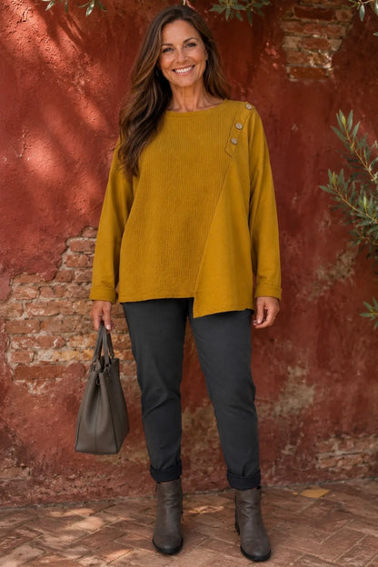 Cotton Button Detail Ezra Top - Mustard