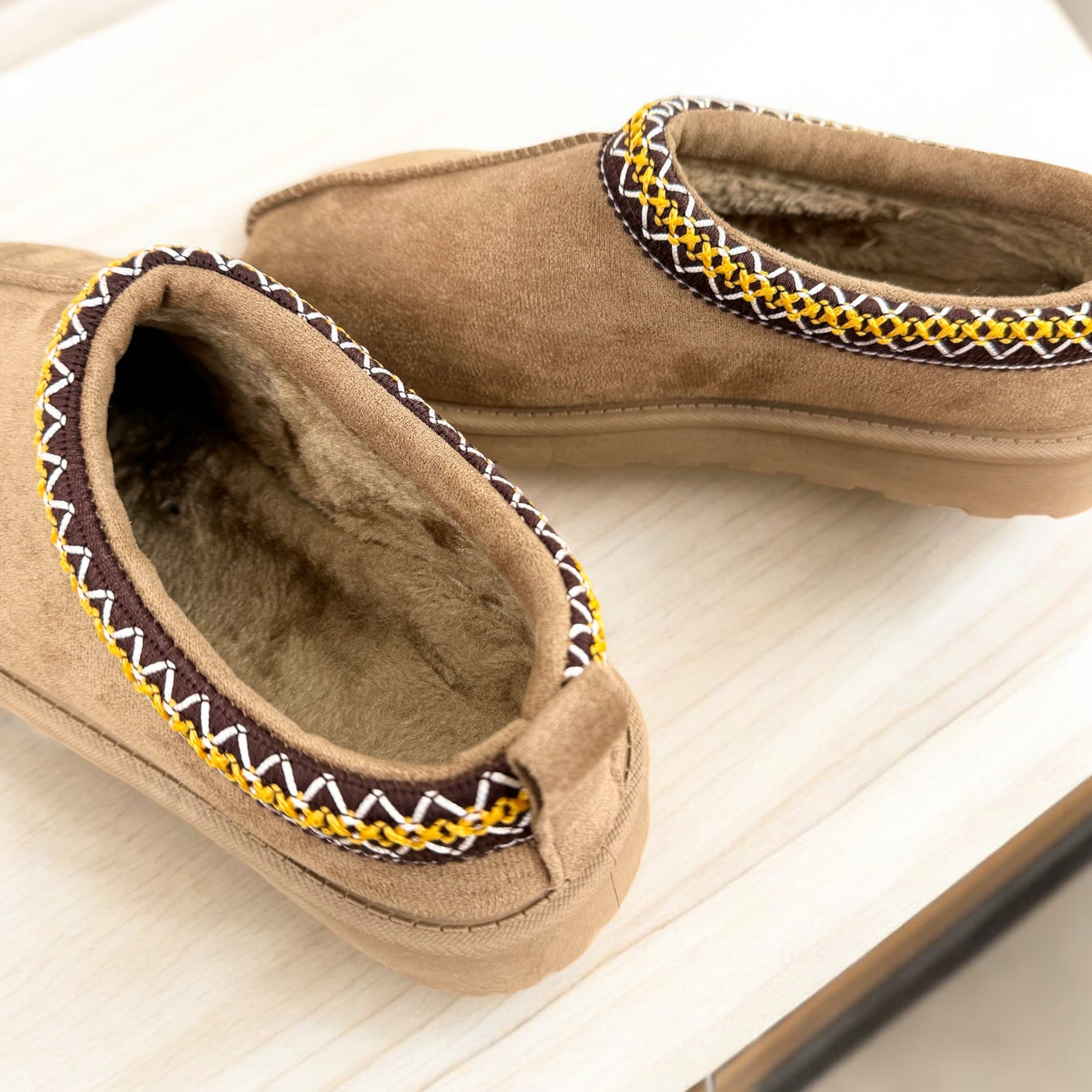 Faux Suede Fur Slip On Mule Aztec Detail Alexi Shoe AW24