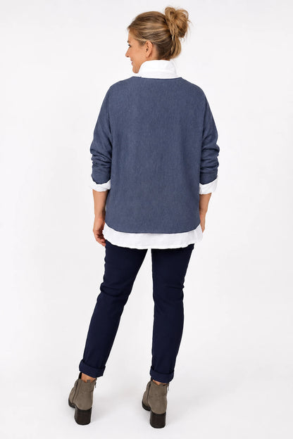 Cotton Fine Knit Two In One Mira Top - Navy
