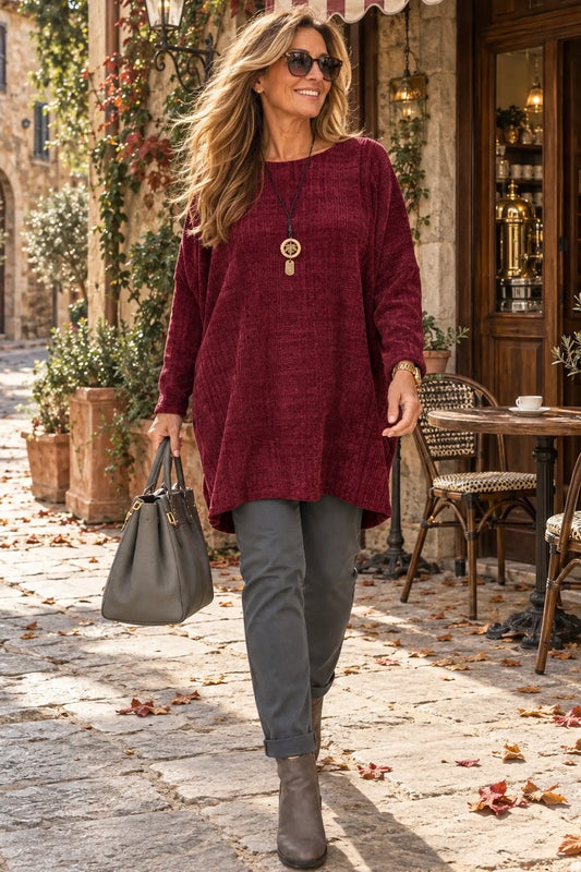 Victoria Chenille Necklace Tunic Top - Italia Wine