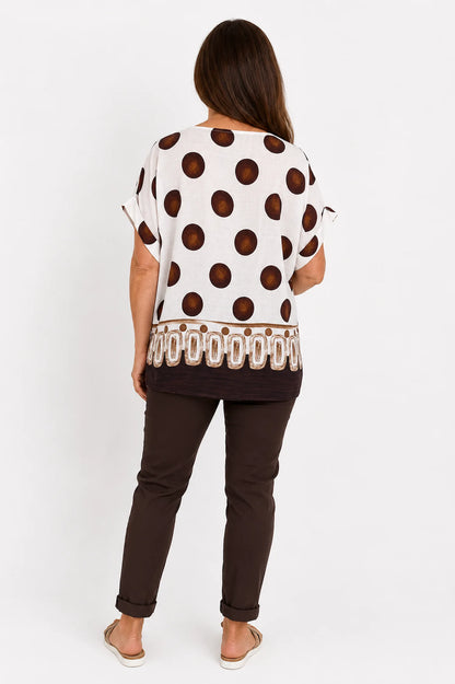 Lightweight Spotted Elizabeth Top - Chocolate
