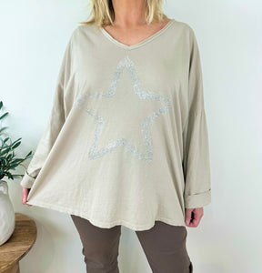 Diamanté Star Cotton Long Sleeve Top SS24