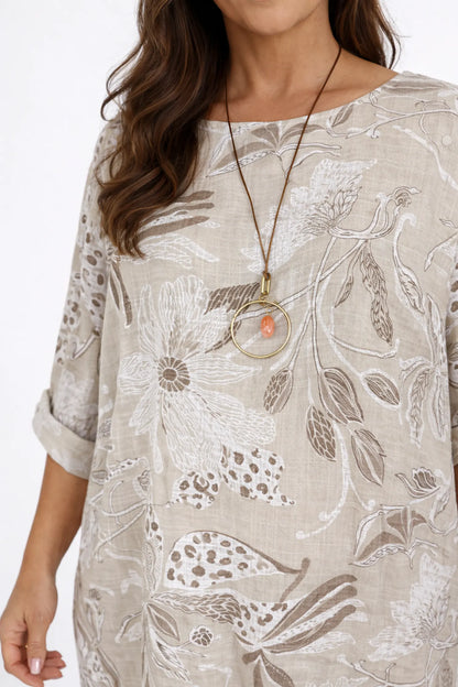 Pure Cotton María Necklace Top - Beige
