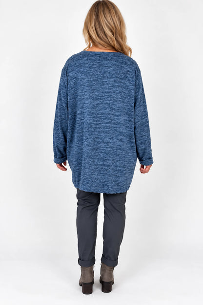 Arabella Tunic Double Pocket Necklace Top - Fleck Denim