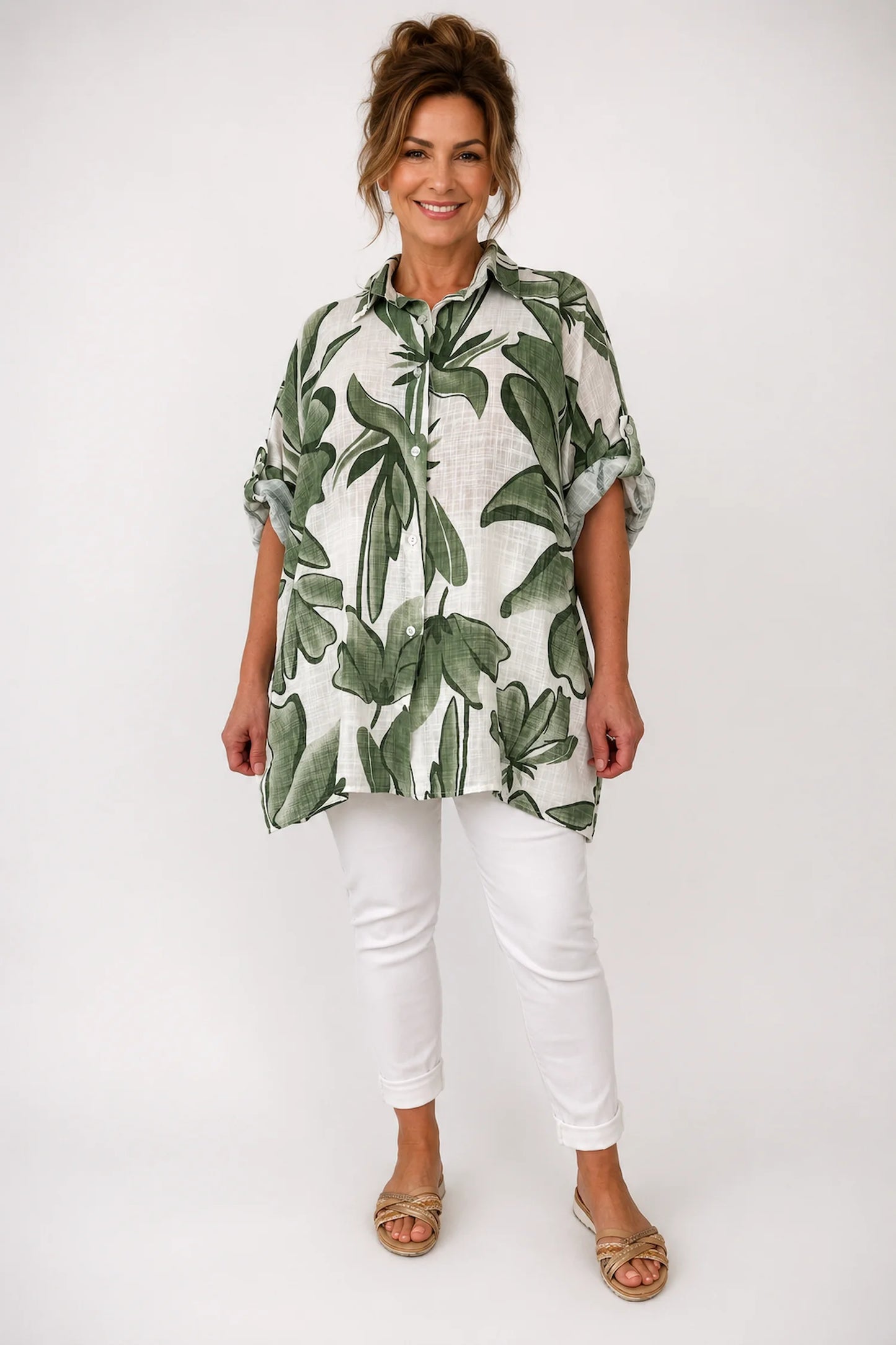 Pure Cotton Button Sleeve Milano Button Shirt - Palm Green