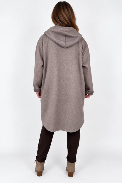 Viera Contrast Trim Double Pocket Drawstring Hooded Button Coat - Mocha