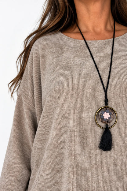Ariana Chenille Necklace Top - Mocha