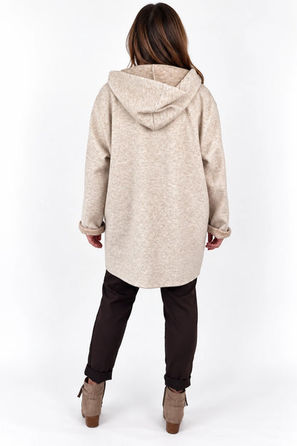Wool Mix Brushed Double Patch Pocket Italia Button Hooded Coat - Fleck Beige