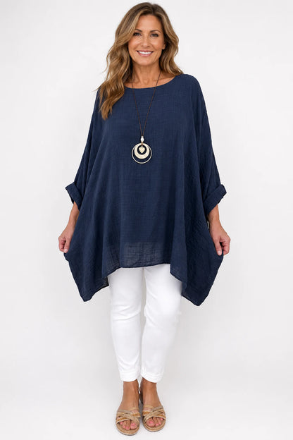 Cotton Fully Lined Isabel Necklace Batwing Top - Navy