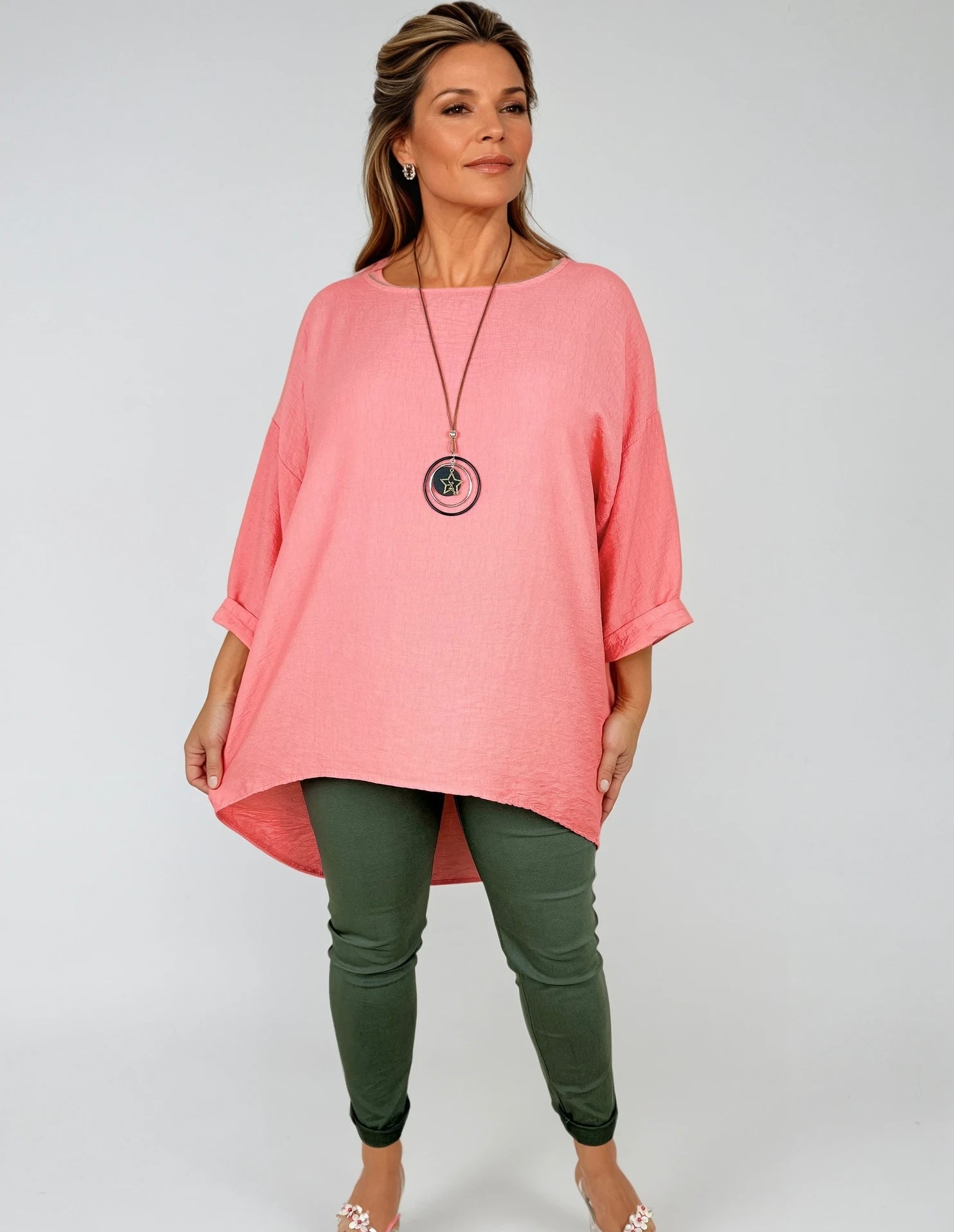 High Low Valentina Necklace Top - Coral