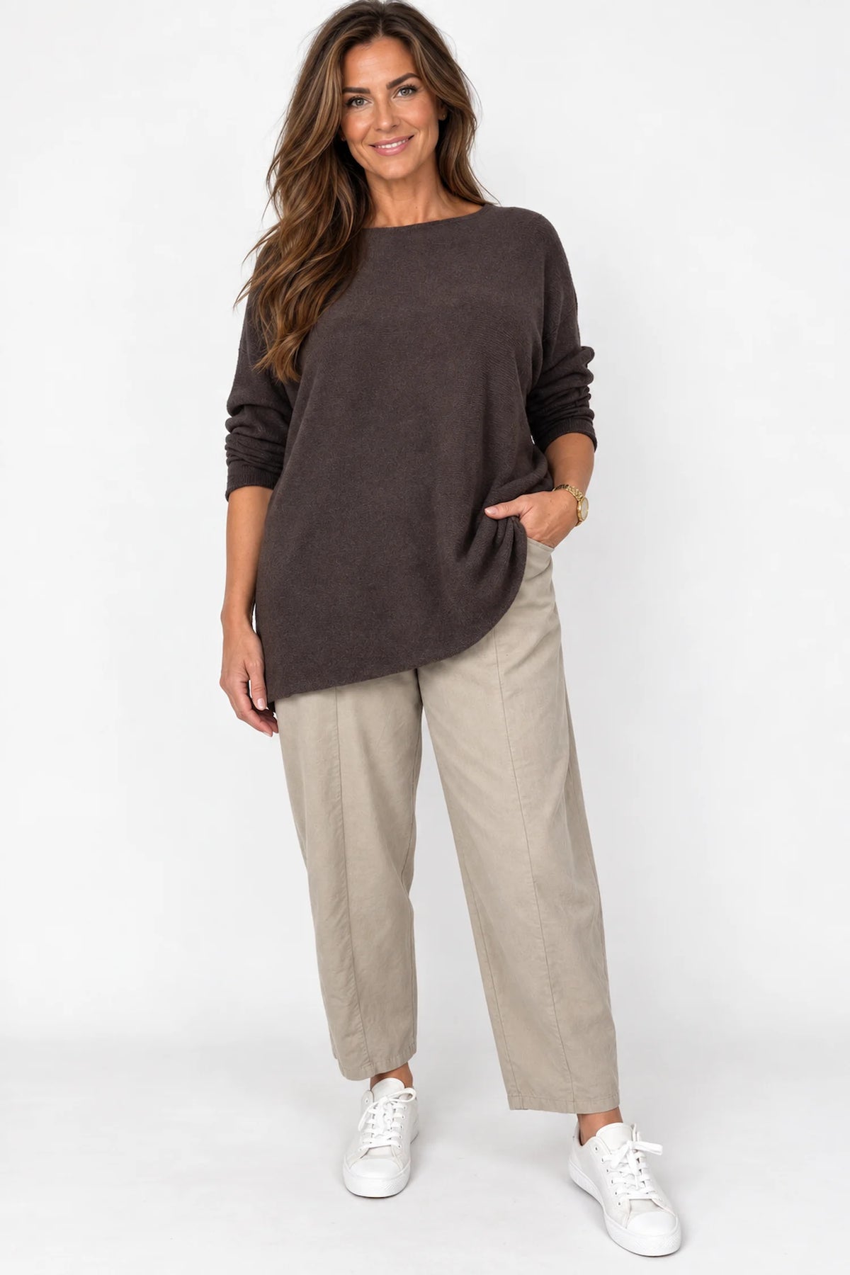 Pure Cotton Double Pocket Seam Front Needlecord Rigiala Pants - Beige