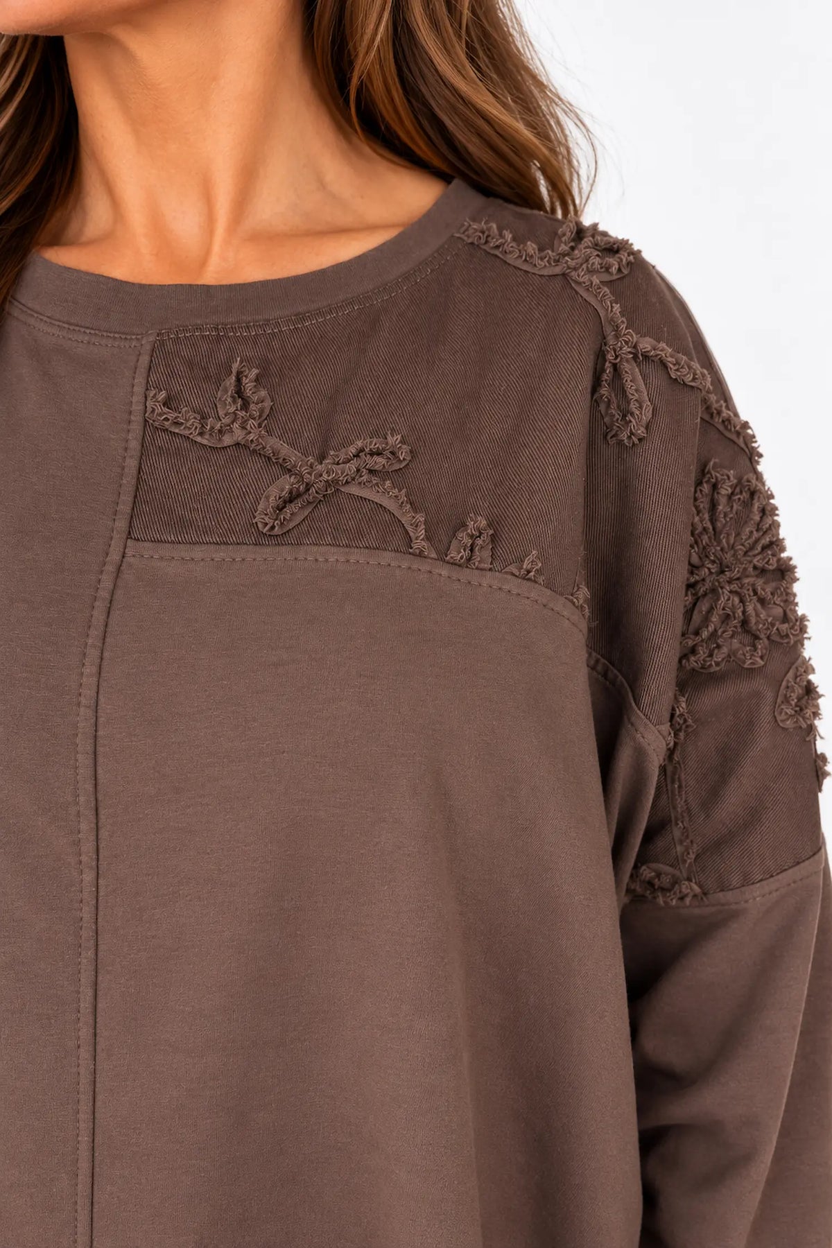 Cotton Fine Needlecord Patch Parisi Top - Chocolate