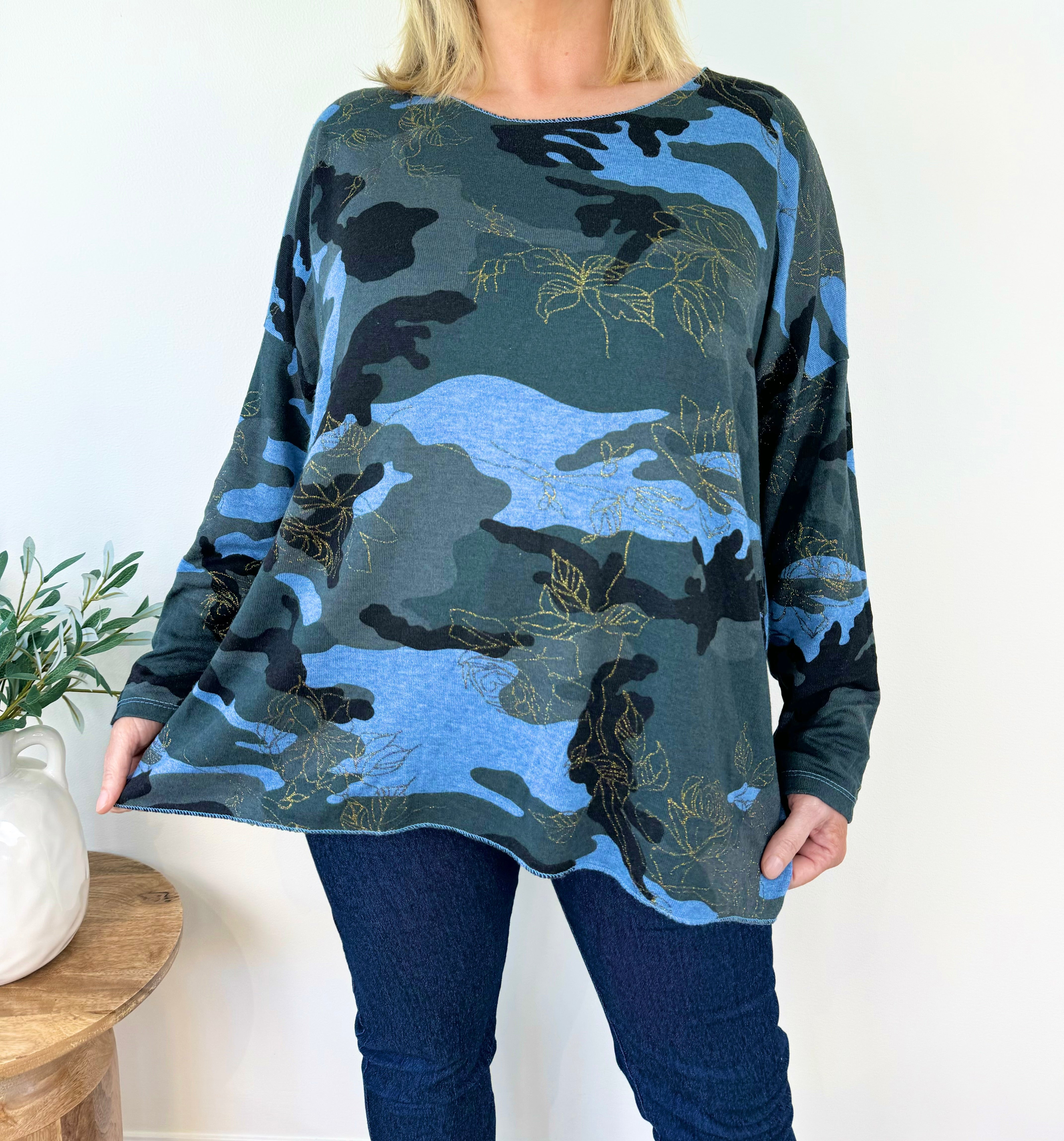 Wool Mix Fine Knit Gold Line Camo Top AW24