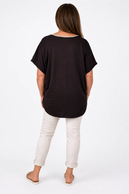 Fine Ribbed Gold Trim Sophia Necklace Top - Chocolate