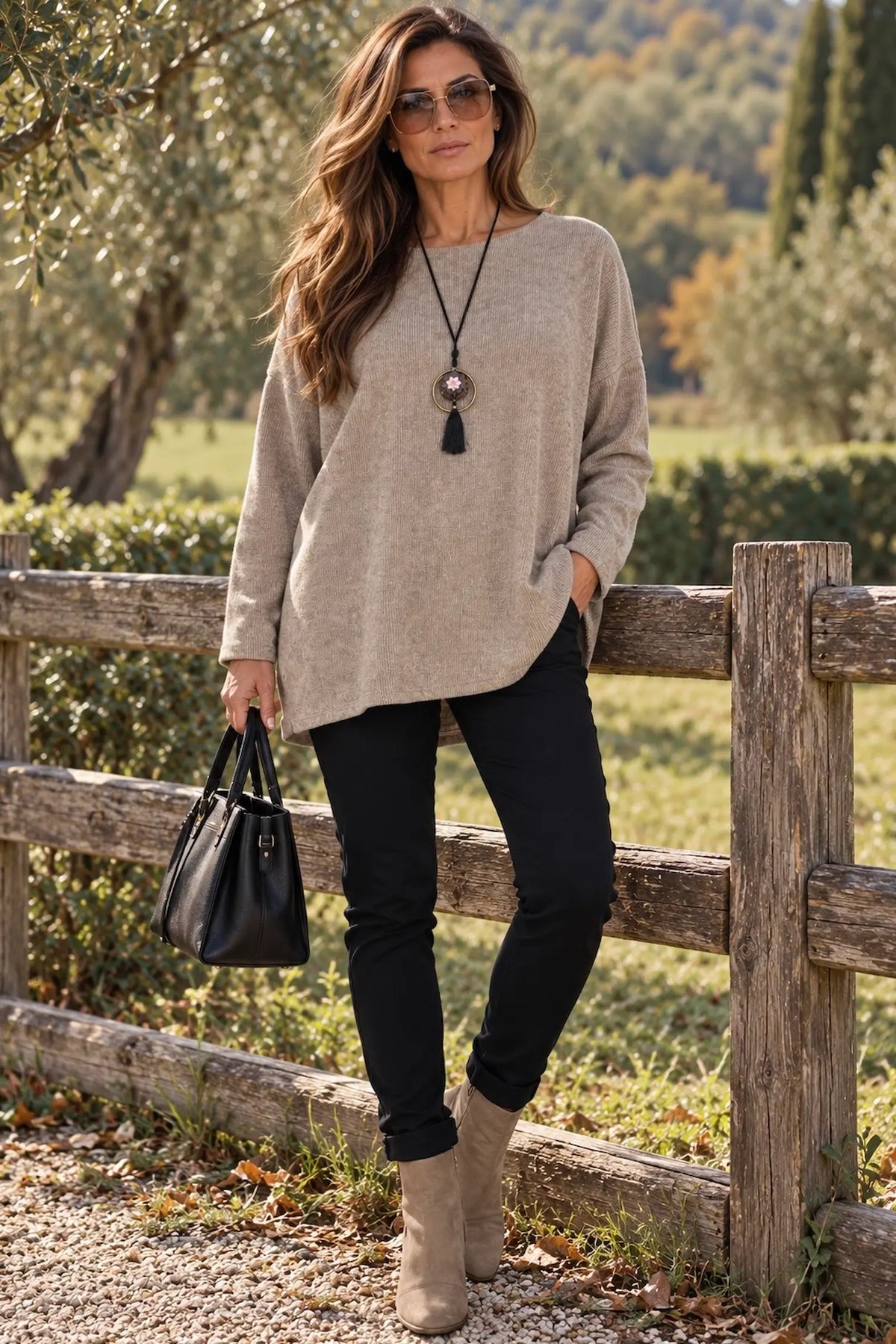 Ariana Chenille Necklace Top - Mocha