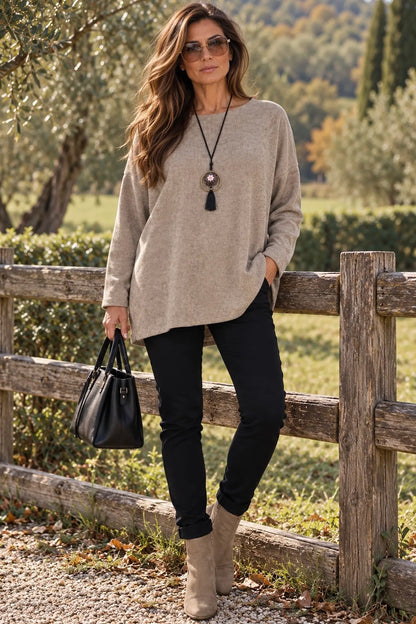 Ariana Chenille Necklace Top - Mocha