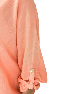 Cotton Sparkle Star Siana Button Sleeve Batwing Top - Peach