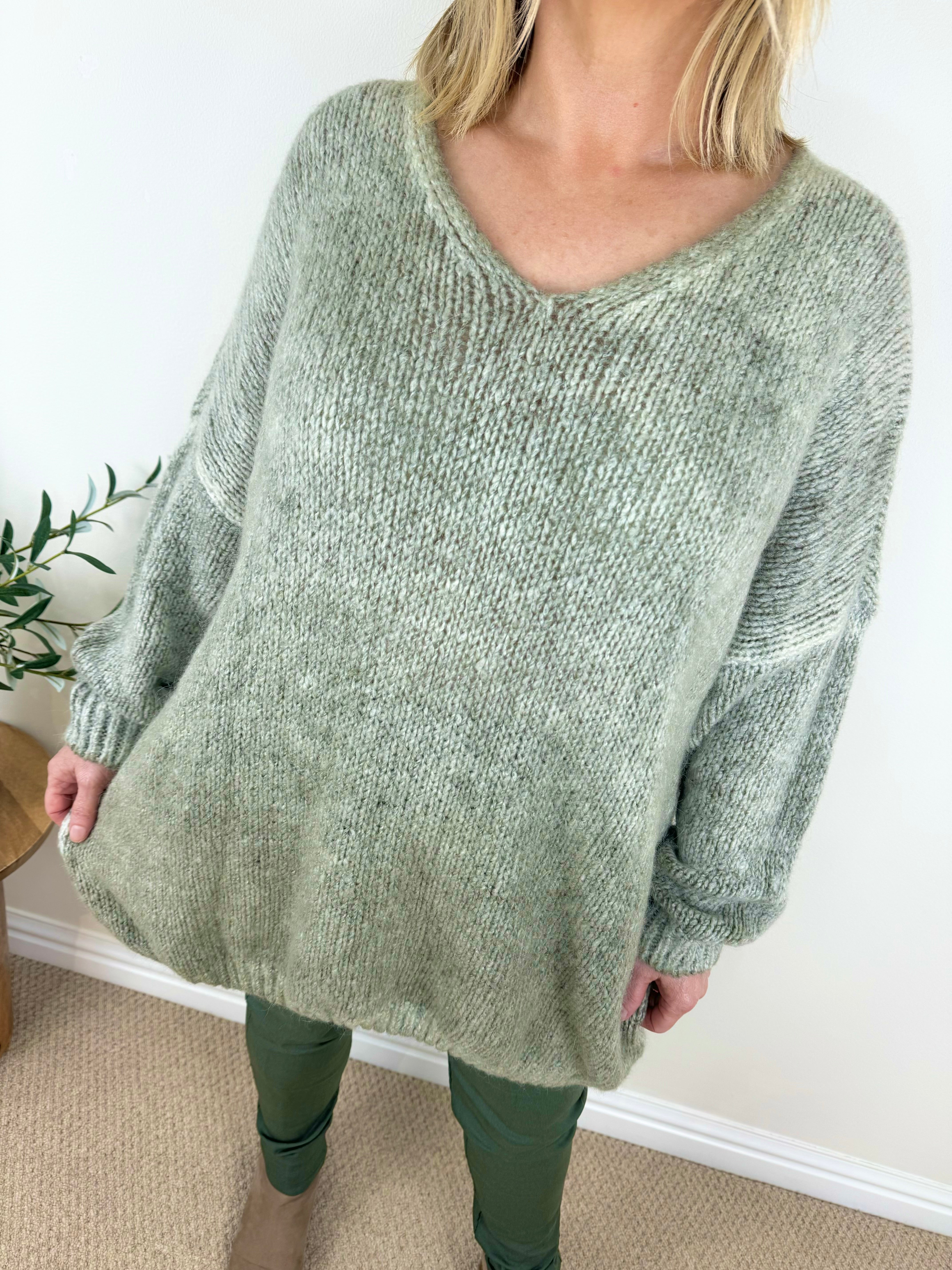 Wool Mix Premium Knit Vienna Heart Back Jumper AW24 - Khaki