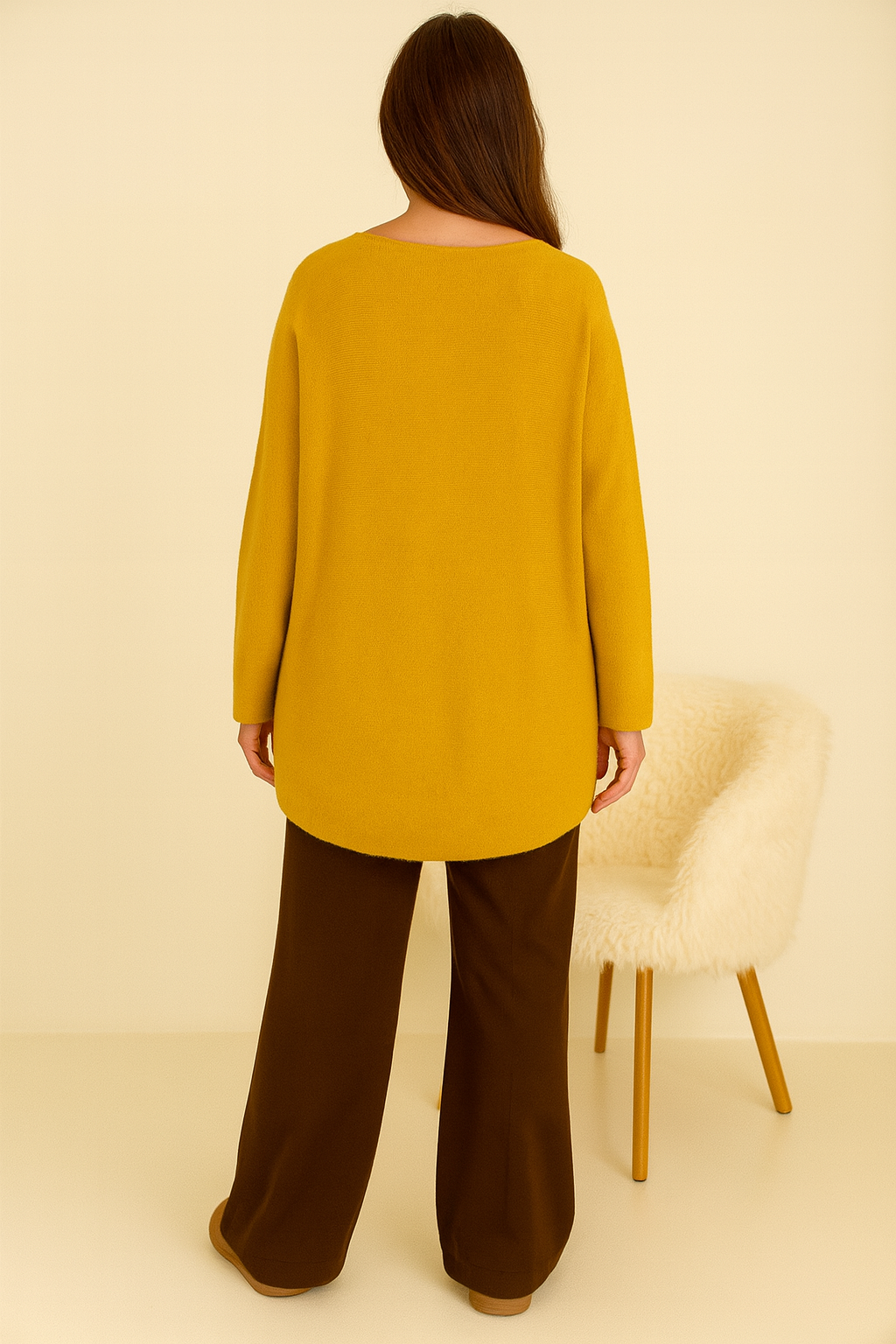 Pure Cotton Allegra Fine Knit Seam Sleeve Detail Jumper - Mustard