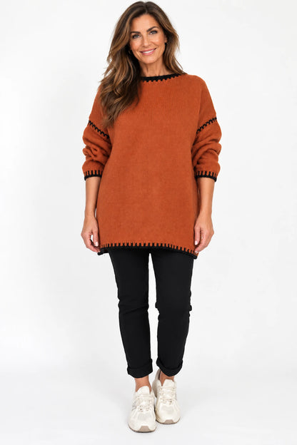 Wool Mix Veronica Lightweight Knit Jumper - Burnt Orange