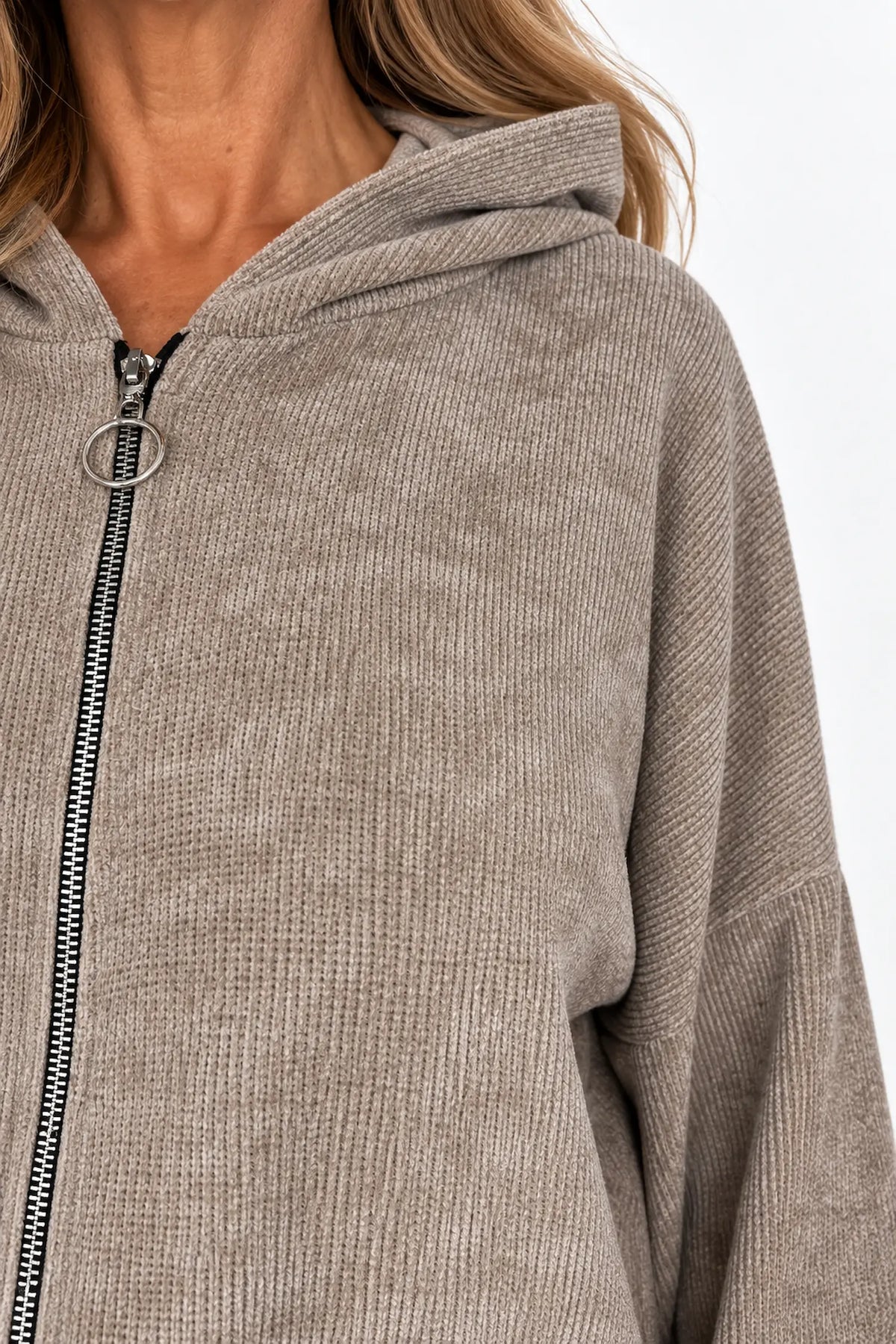 Double Pocket Chenille Zipped Cassie Hoodie - Mocha