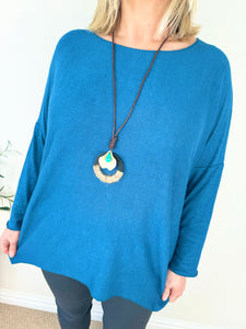 Wool Mix High Low Gigi Necklace Top AW24 - Teal