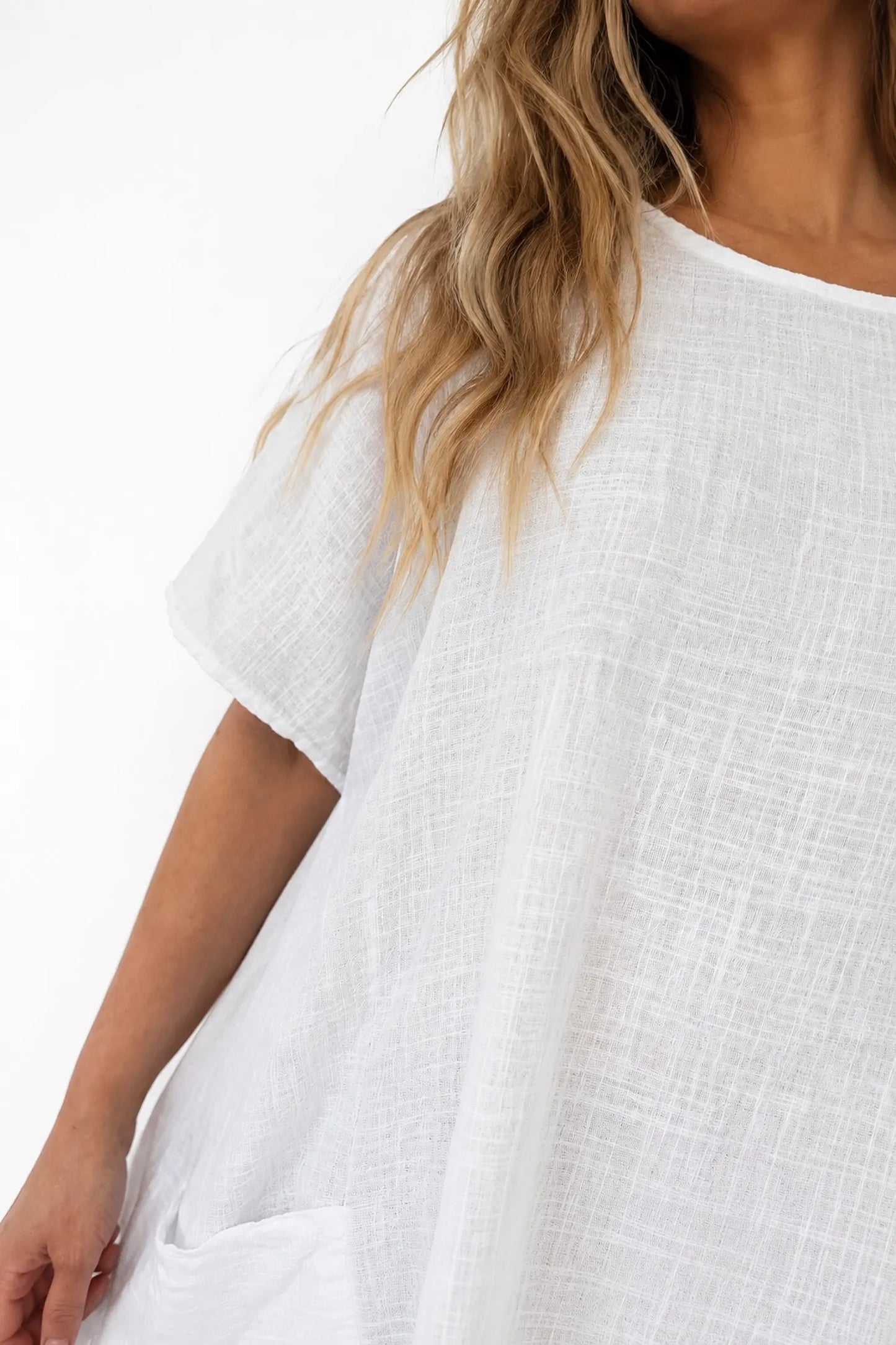 Pure Cotton Double Pocket Coté Tunic Top - White