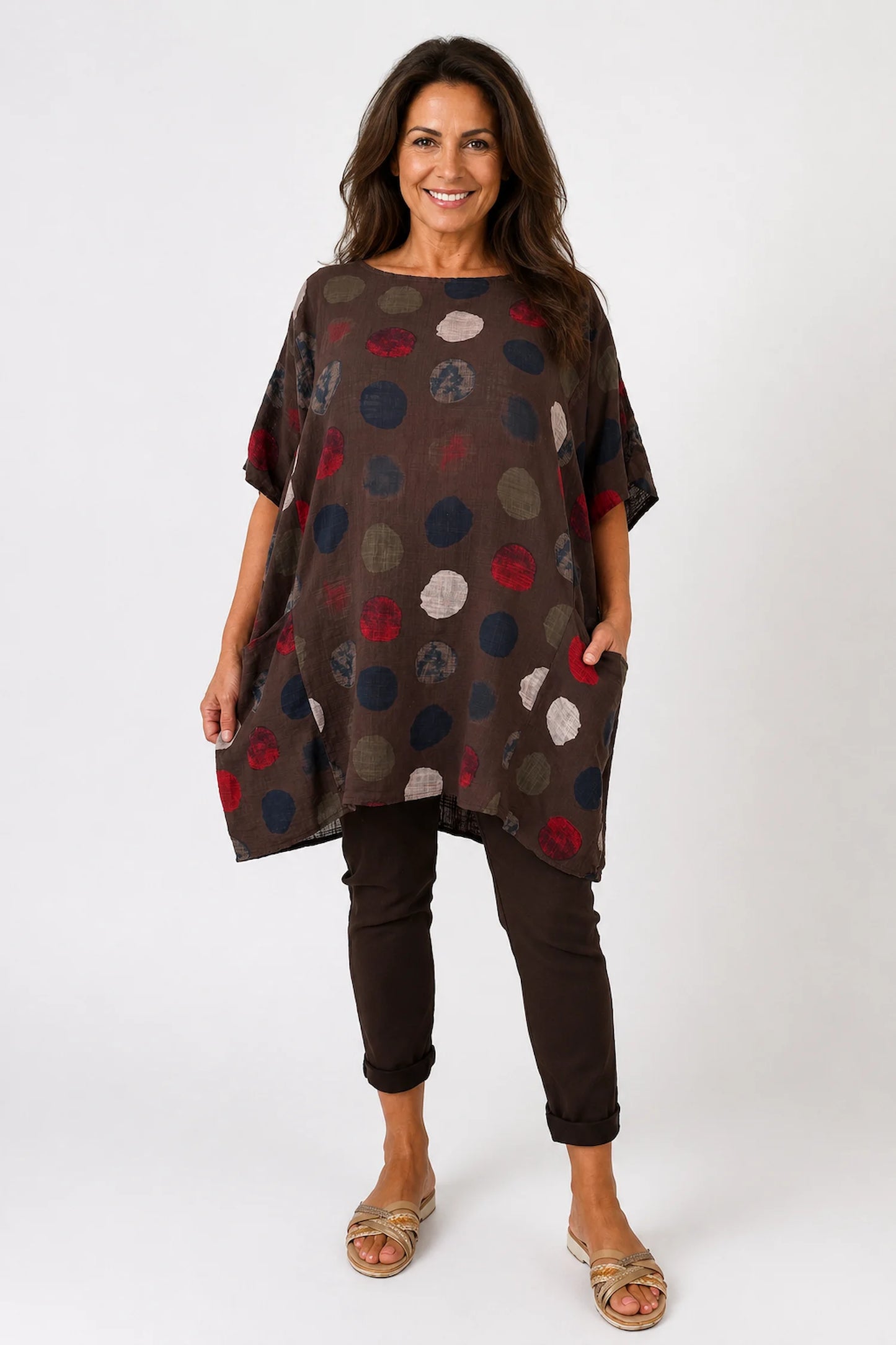 Pure Cotton Double Pocket Carmella Tunic Top - Chocolate
