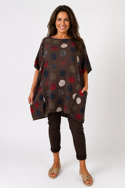 Pure Cotton Double Pocket Carmella Tunic Top - Chocolate