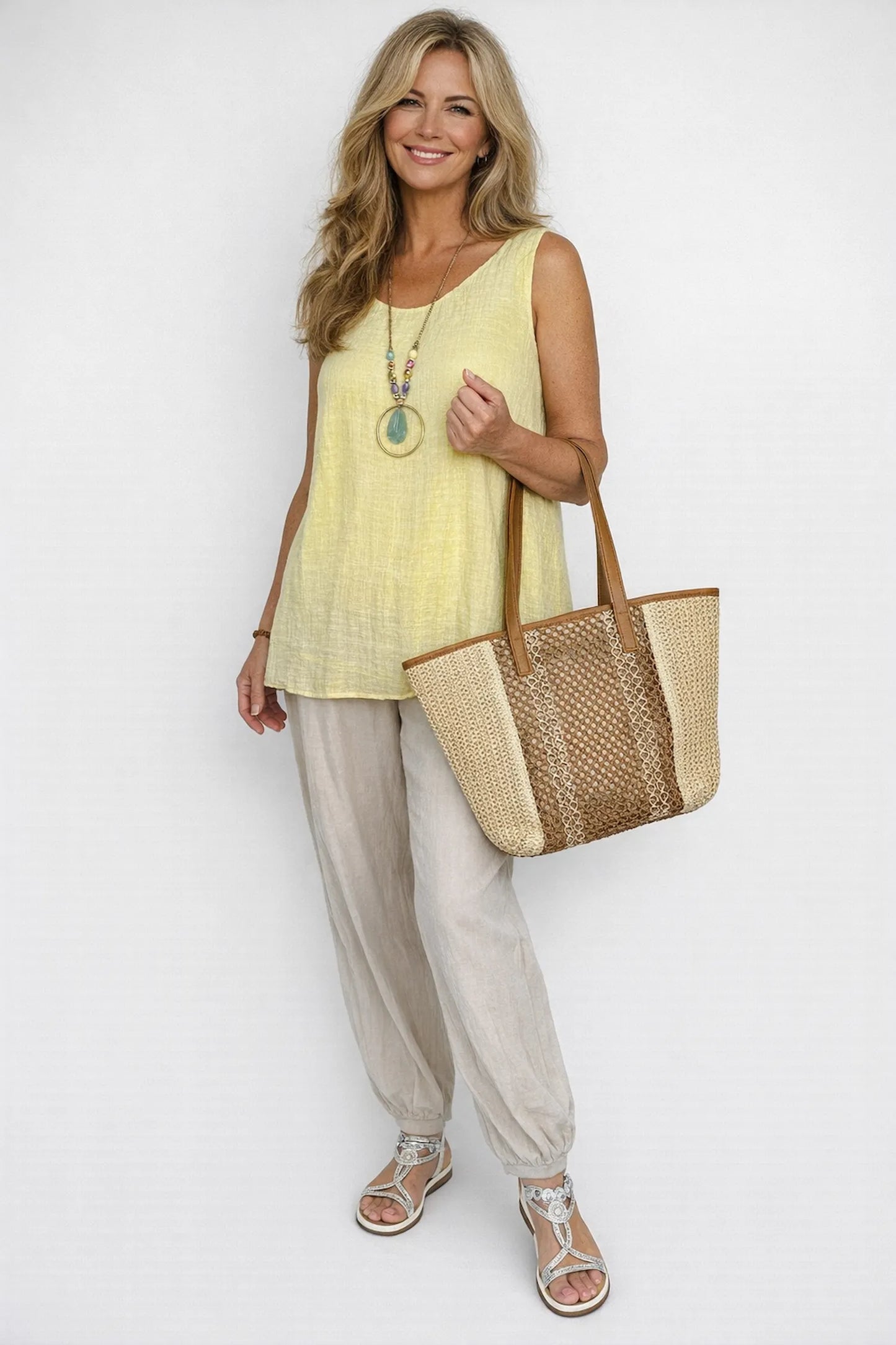 Milan Woven Double Faux Leather Strap Tote Bag