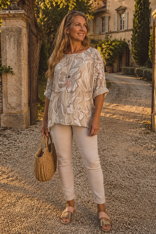 Pure Cotton Pesali Necklace Top - Beige