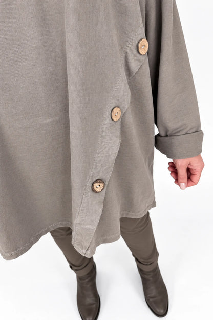 Cotton Fine Needlecord Patch Button Detail Fern Pocket Top - Mocha
