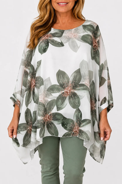 Fully Lined Batwing Mari Blossom Chiffon - Palm Green