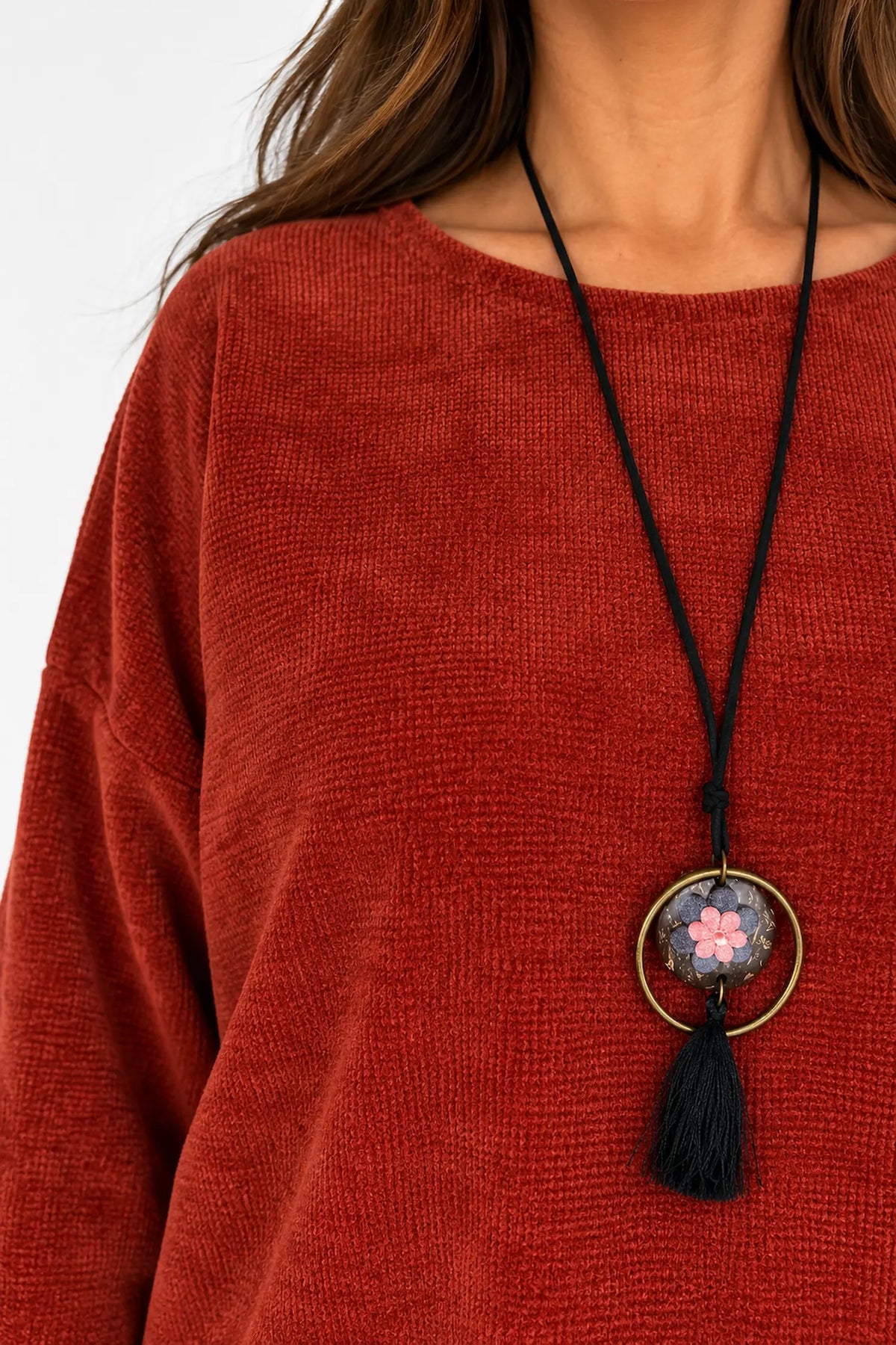 Ariana Chenille Necklace Top - Burnt Paprika
