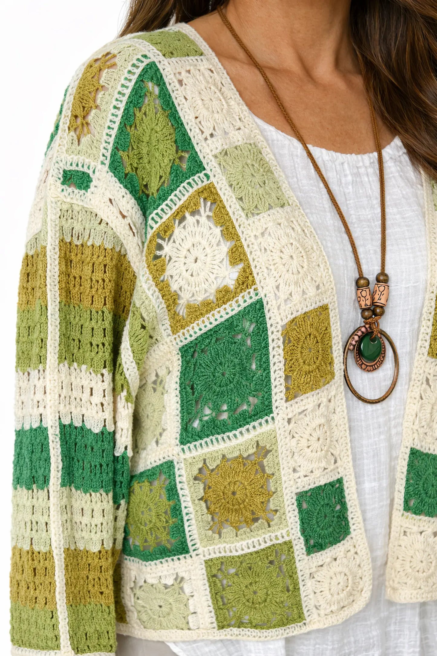 Pure Cotton Vivienne Crochet Cardigan - Olive Mix