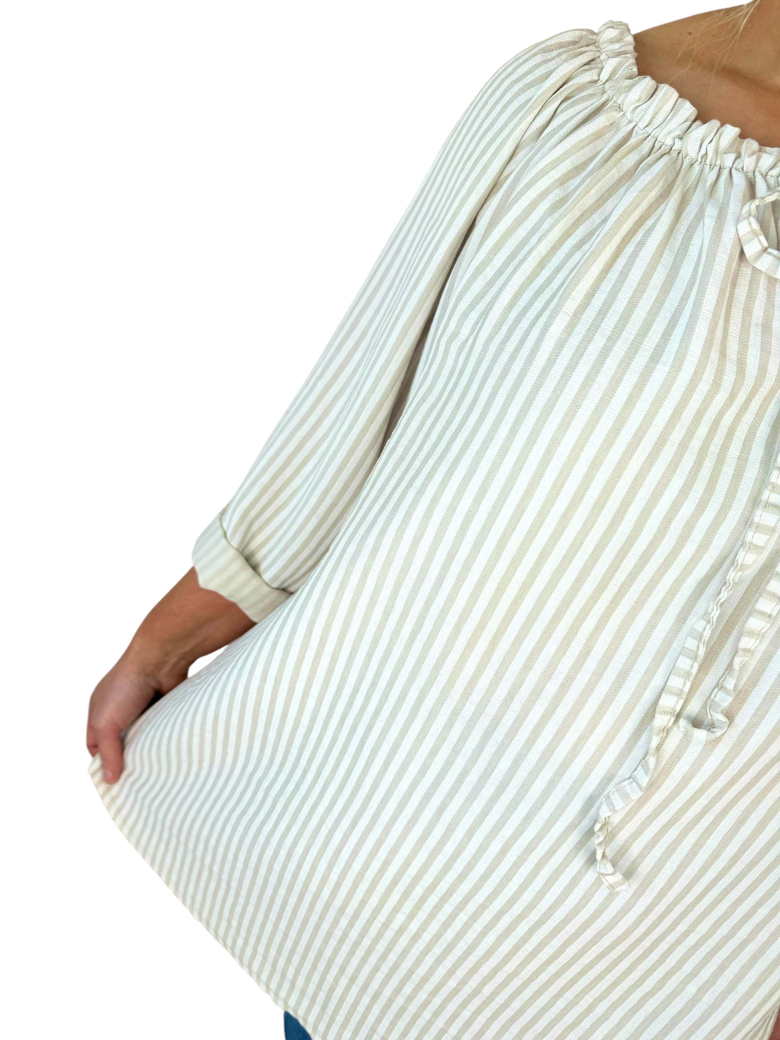 Tied Detail Stripe Valencia Top - Beige