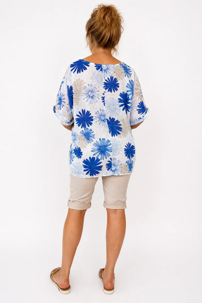 Pure Cotton Missi Floral Top - Denim Mix