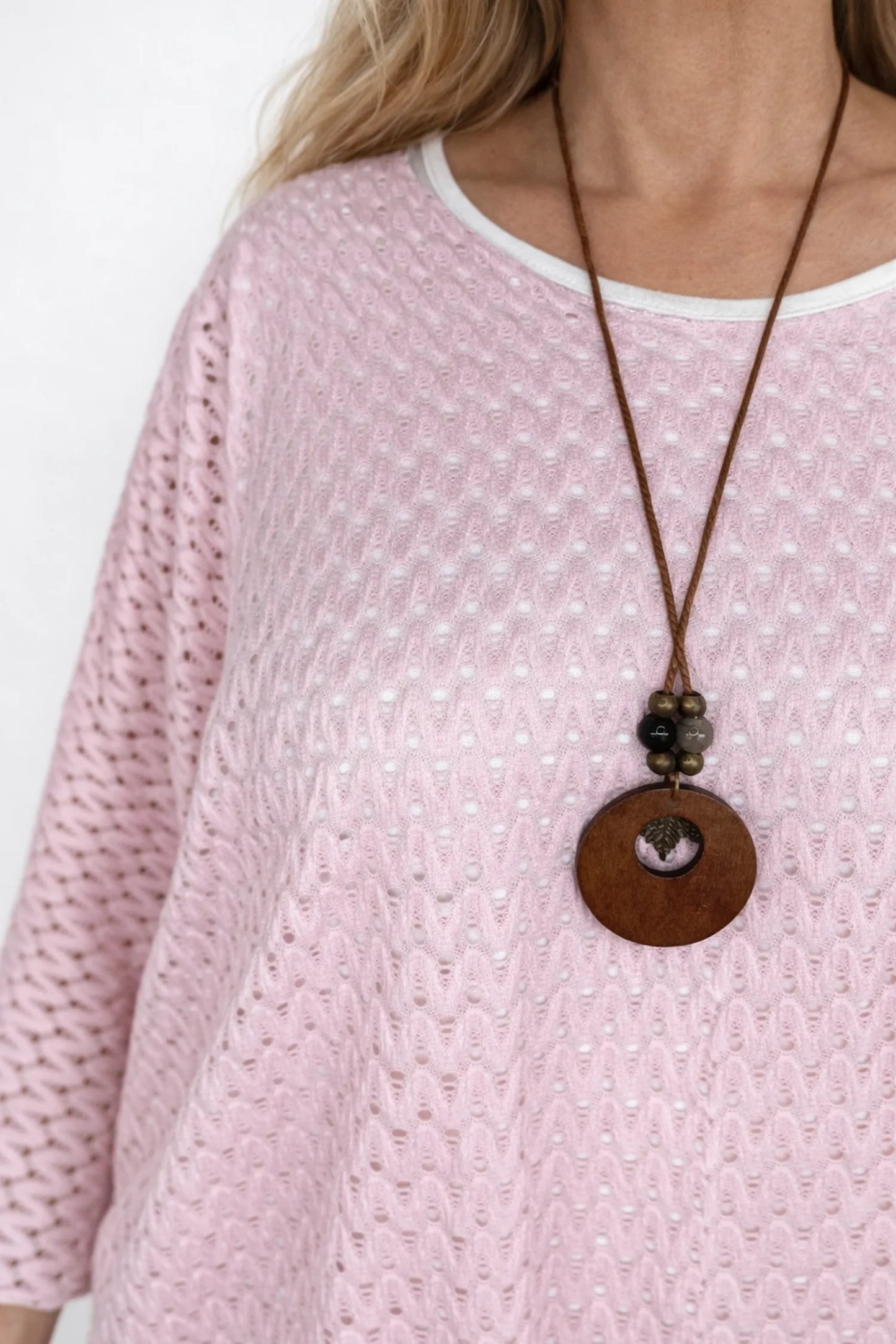 Helena Two In One Sparkle Trim Crochet Necklace Top - Baby Pink