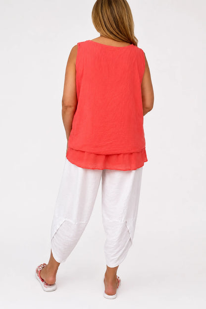 Pure Cotton Fully Lined Embroidery Anglaise Missi Vest - Coral